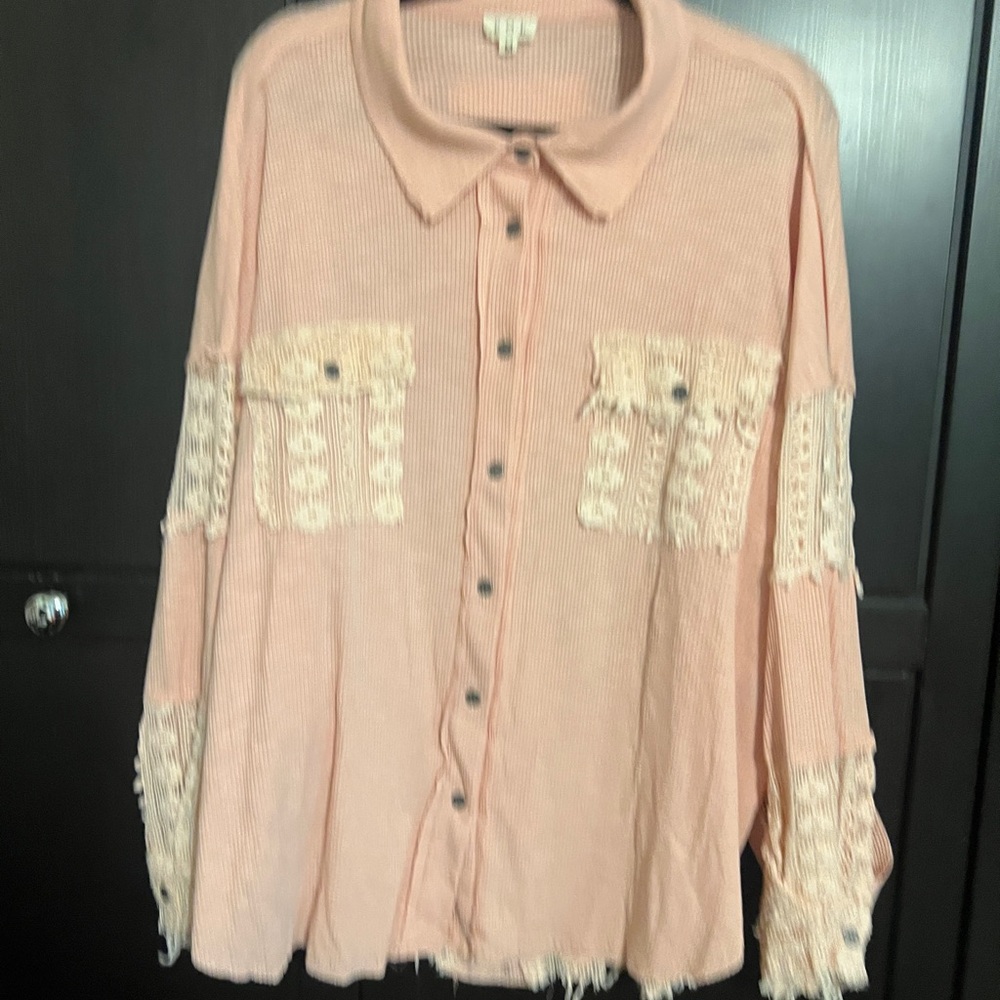 POL Blush Ribbed Top with Cream lace details New w/o tags

#2–15